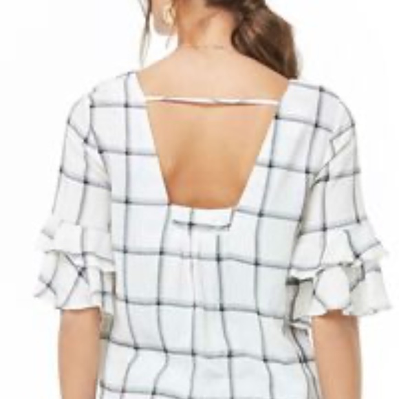 Grid Print Tiered-Sleeve Top/Blouse - Picture 3 of 6